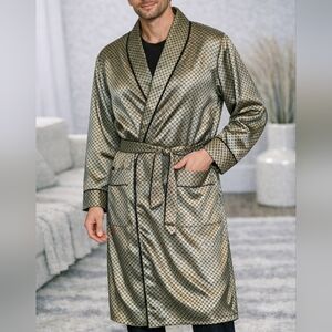 Silk Robert Louis Gold Patterned Bath Sleep Robe One Size Fits All Luxury